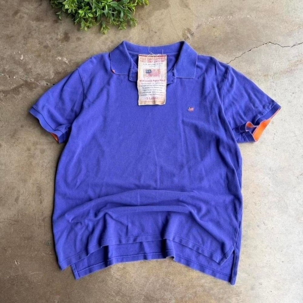 purple polo jean company shirt with orange accents y2k 2000s size Medium